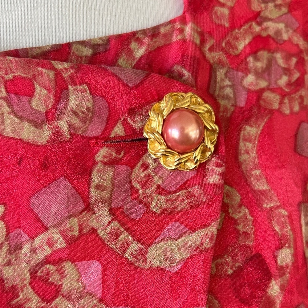 Vintage Japanese Silk Brocade Jacket Women Size 12 Pink Gold Elegant Statement - Picture 4 of 10